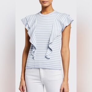 VERONICA BEARD Bea Striped Ruffle Tee. Size Small EUC